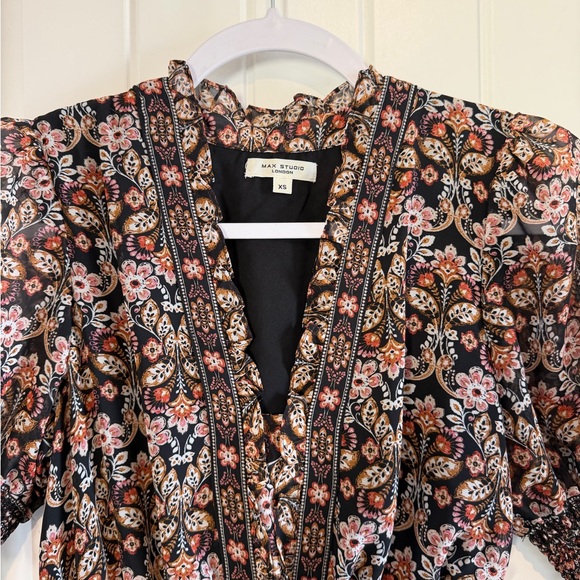 Max Studio Floral Maxi Dress with Ruffle Sleeves - Picture 3 of 3